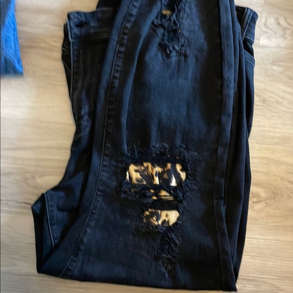 Black Distressed Jeans with Leopard Print Patches - Picture 1 of 2
